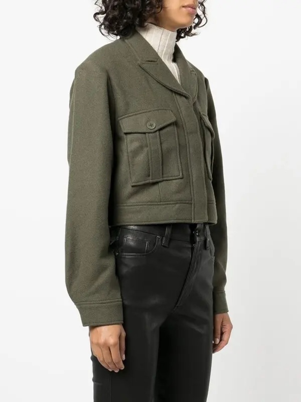 ANINE BING Dallas Cropped Military-Style Wool Blend Jacket in Olive - Picture 4 of 11